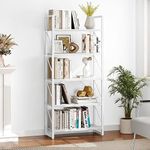 YITAHOME 5 Tiers Bookshelf, Modern White Bookcase, Book Holder Organizer, Display Storage Rack Standing Shelves for Bedroom Living Room/Home/Office, All White