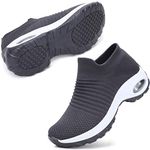 STQ Trainers Women Walking Shoes Comfortable Memory Foam Work Shoes Slip on Tennis Shoes Dark Grey 5.5 UK