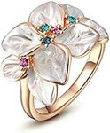 Aienid Women Gold Plated Wedding Bands White Enamel Flower with Cubic Zirconia Cocktail Ring Size 7