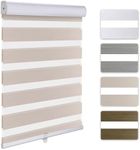 YOOFEN Horizontal Window Blinds Dual Layer Zebra Roller Shades for Windows Cordless Day Night Blinds Custom That Can Be Upgraded to Motorized Light Filtering Sheer Shades for Home.Beige,Any Size