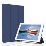 Divufus Case for iPad 6th/5th Generation 9.7 inch, Smart Lightweight Trifold Stand Cover, Auto Sleep/Wake Soft TPU Case with Pencil Holder for iPad 9.7" 2018/2017, Navy Blue