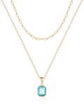 Mesovor Gold Crystal Layered Necklaces for Women Trendy, 18K Gold Plated Paperclip Choker Necklace | Birthstone Necklace Jewelry Gifts (Blue)