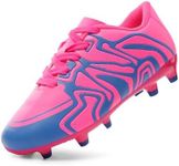 DREAM PAIRS Boys Girls Soccer Cleats Youth Firm Groud Sport Athletic Outdoor Trainning Football Shoes for Little/Big Kid,Size 6 Big Kid,Fuchsia/Pink/Royal/Blue,160472-K