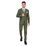 FINERFITS Mens Self Design Formal Three Piece Set Mens Wedding Suit, Suit for Engagement, Mens Suit for Office Wearing Suit for Mens Viscose Material All Season Suit (M, Green 164)