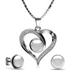 DEPHINI - Pearl Necklace Set with Earrings 925 Sterling Silver - Fine Jewellery set for women - 18" Premium Rhodium Plated - Gifts for Women