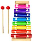 Craft Mshopr Wooden 8-Note Medium Size Multicolor Musical Xylophone Toy Guitar for Kids with 2 Sticks - Children's Wooden Percussion Instrument for Early Music Education