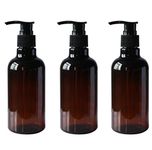 Upstore 3PCS 250ML/8OZ Brown Refillable Empty PET Plastic Pump Bottles with Black Pump Top Shampoo Shower Gel Jars Storage Containers Dispensers for Makeup Cosmetic Toiletries Liquid