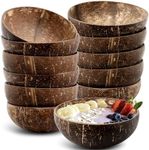 12 Pcs Coconut Shell Bowls, 13.5Oz Polished Wooden Salad Bowl, Natural Smoothie Acai Bowls, Buddha Bowl for Vegan Gifts Kitchen Decorcc