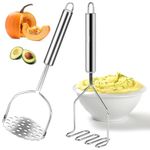 Tefrey 2 Pack Potato Masher, Heavy Duty Stainless Steel Potato Masher Kitchen Tool For Avocado, Mashed Potatoes, Beans, Vegetables etc.