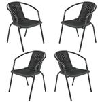 DKIEI 4 Pcs Outdoor Garden Wicker Rattan Bistro Chair Metal Frame Woven Seat, Black, 72 * 56 * 54.5cm