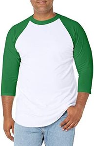 Soffe Mens Classic Raglan 3/4 Sleeve T-Shirt, White/Kelly, Small