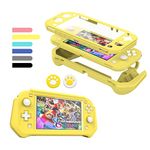 FIWWAT Switch Lite Case Protective Case for Nintendo Switch Lite, Compatible with Nintendo Switch Lite Cover with Built-in PC Screen Protector Hand Grip Case with 2 Thumb Grip Caps, Yellow