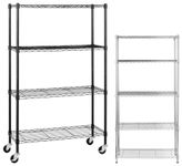 AmazonBasics Height Adjustable 5-Shelves Heavy Duty Rack - Chrome & Amazon Basics 4-Shelf Shelving Alloy Steel Storage Unit On 3'' Wheel Casters, Metal Organizer Wire Rack (Black, 36L X 14W X 57.75H)