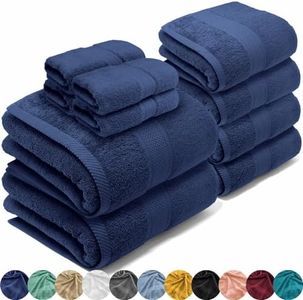 LEBENGOOD Juego de Toallas Baño, Algodón Premium, 550gsm, 4 de Tocador (30x30), 2 de Lavabo (50x90), 2 de Ducha (70x130), Extra Suaves, Absorbentes Resistentes (Pack 8 Azulon)