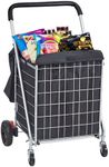 VEVOR Folding Shopping Cart, 200 lbs Max Load Capacity, Grocery Utility Cart with Rolling Swivel Wheels and Bag, Heavy Duty Foldable Laundry Basket Trolley Compact Lightweight Collapsible, Silver