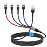 MTAKYI 1.8M/6Ft Multi 4 in 1 USB Universal iPhone Charging Cable,Lightning2+Type C+Micro USB Long Nylon Braided Phone Charger Cord Connector Adapter for Android/Apple/iOS/Samsung/LG/Huawei/XiaoMi