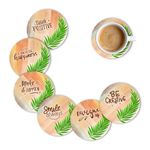 Brizberry® Brizcoast Premium Designer Round Quotes Green Leaf Beautiful Wooden Coasters Fit for Tea Cups, Coffee Mugs and Glasses (3.5X3.5 Inch) Design 10 (Set of 6)