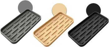 Ultimate Organization Deal with 3 Pack Silicone Tray, one Gray, one Black, one Beige for Your Kitchen and Bathroom Leakproof to Protect Your Counter