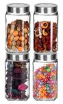 Vency Piramal Glass Cube Storage Glass Jar 1 Ltr Transparent Glass Jars & Containers for Kitchen Pantry- Storage with Lid (1 Ltr, Set Of 4)