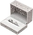 Giftop Hollow Velvet Ring Box Velvet Jewelry Box for Rings Couple Double Ring Bearer Box Engagement Gift (Gray)