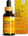 Vitamin D3 Drops 60ml (2000 Drops) – Vitamin D 1000IU per Drop – Flexible Dose of Liquid Vitamin D Supplement – Supports Normal Bones, Immune System & Calcium Absorption - Made by Nutravita