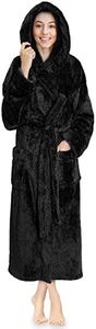 PAVILIA Women Hooded Plush Soft Robe | Fluffy Warm Fleece Sherpa Shaggy Bathrobe, Black, Large-X-Large
