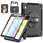 Miesherk Case for iPad 10th Generation 10.9: Military Rugged Protective Shockproof Cover for iPad 10th Gen 10.9 inch 2022 with Apple Pencil Holder - Rotating Stand - Hand & Shoulder Strap - Black