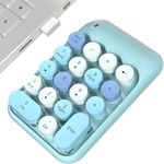 MOWUX Wireless Number Pads, Cute Colorful Numeric Keypad Numpad Portable 2.4 GHz Financial Accounting Number Keyboard Extensions, 18 Key Number Numpad for Laptop Desktop, PC (Blue)