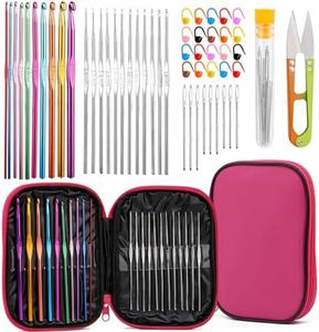 HASTHIP Aluminium 54Pcs Crochet Needles Set,Ergonomic Crochet Hooks Kit With Storage Case,Crochet Hooks Needles Set Stitch Marker Diy Craft Hand Knitting Craft Art Tools For Beginners,Assorted