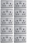 10 x BG Nexus NBS22G Twin Switch Sockets 13 Amp Double Pole Brushed Steel/Grey Inserts