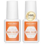 Modelones Nail Glue 2pcs Set BELLE GAGA for Press On Nails Tips Glue Super Strong Brush On Nails Glue Long Lasting Adhesive Nail Glue for Fake Nails Tips NO Cure 7ml (Pack of - 2)