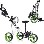 Tangkula Golf Push Cart with Seat, Lightweight Folding 3 Wheels Golf Pull Cart, Golf Trolley with Scoreboard Bag Foot Brake, Cup & Umbrella Holder, Height-Adjustable Handle, Golf Push Pull Cart