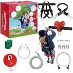 EDOSTORY 160 Feet Backyard Zip Line Kit for Kids and Adult Up Outdoor to 330lb with Stainless Steel Ziplines Spring Brake and Safety Harness, Christmas and Birthday Gifts for Kids(Red)