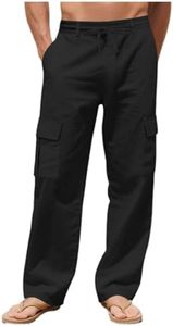 Bacrelax Men's Casual Stretch Cargo Pants Relaxed Fit Straight Leg Work Pants Big and Tall Elastic Waist Drawstring Trouser Black