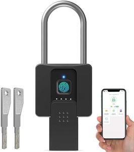 Anweller Fingerprint Padlock with Key Backup, Weatherproof Biometric Bluetooth App Controlled Keyless Smart Electronic Long Shackle Combination Lock for Outdoor Fence Gate Pool Shed Gym Locker Yard