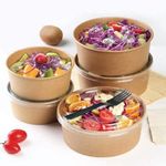 HOT BARGAINS 150 X 26oz (750ml) Disposable Salad Bowls with Lids Freezer and Microwave Safe for Takeaway Kraft Food Container for Business, Restaurant (150)