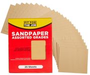 Fit For The Job 25 Large A4 Size Sheets Sandpaper Assorted Grades for Sanding Wood,Furniture,Metal,Plaster For Home Improvement, Decorating & More -6x Fine, 10x Medium, 9x Coarse 11x9 inch (230x280mm)