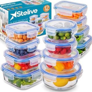 Stelive 12 Pcs Glass Food Storage Lunch Containers Airtight Lids With Steam Vents, BPA Free Meal Prep Containers, Safe For Microwave, Dishwasher, Oven & Freezer Pantry Kitchen Storage, 310-1040ml