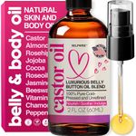Castor Oil for Skin, Belly Button, Natural Body Oil with Rosehip, Jojoba, Almond, Rose, Jasmine, Chamomile, Beeswax, Peppermint, and Cocoa Butter - Gentle Skincare for Women & Men