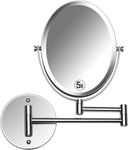 MIRRORVANA Extending Wall Mounted Bathroom Mirror for Shaving and Makeup - Double Sided 5X / 1X Magnification with 360° Rotation - 33cm Extendable Swivel Arm, Oval 17x22cm (Polished Chrome)