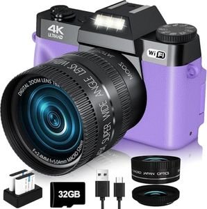 2024 Upgrade VJIANGER Digital Camera for Photography 4K 56MP Vlogging Camera for YouTube with WiFi, 180° Flip Screen, 16X Digital Zoom, 52mm Lens, 2 Batteries, 32GB Micro SD Card(Purple)