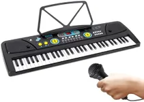 Pyle Portable 61 Key Piano Keyboard, Digital Musical Karaoke - Learning Keyboard for Beginners w/ Drum Pad, Recording, Microphone, Music Sheet Stand, Built-in Speaker, Wired Microphone, Black