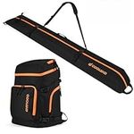 Odoland Ski Bag & 55L Boot Backpack Combo, Padded Snowboard Bags & Ski Boot Bag for Air Travel, Waterproof Snow Ski Bags Fit Skis Up to 200cm for Store Transport Ski Gear Orange