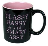 Funny Guy Mugs Classy Sassy and A Bit Smart Assy Novelty Coffee Mug, Cute Ceramic Coffee Cups, Funny Gifts Ideas for Women, Friends, Co-workers, Boss and Employee, 11 Ounce, Black and Pink