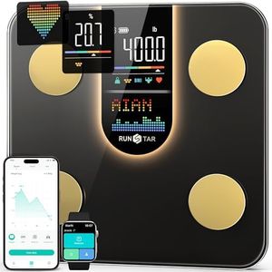 Runstar Balance Pese Personne Intelligent 8-en-1 avec Affichage VA, Pese Personnes Haute Hrécision, IMC, Rythme Cardiaque, Masse Grasse, 22 Mesures, Synchronisation APP