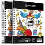 Artisto 9x12" Premium Sketch Book Set, Spiral Bound, Pack of 2, 200 Sheets (100g/m2), Acid-Free Drawing Paper, Ideal for Kids, Teens & Adults.