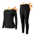 INNERSY Women's Thermal Underwear Set Soft & Warm Base Layer Long Johns Cold Weather(Black(Moderate Warm),Medium)