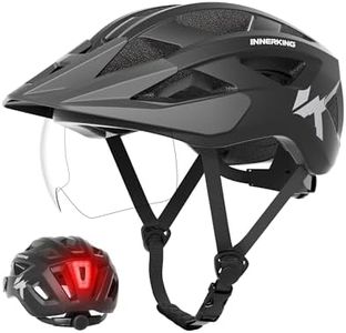 InnerKing Bike Helmet for Adults, Lightweight Mountain Bicycle Helmet with USB Rechargeable Rear Light Detachable Magnetic Goggles, Road Bike Helmet with Visor for Men/Women/Youth