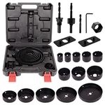 BLOSTM Hole Saw Kit 21PCS - 19mm to 152mm Diameter Hole Saws, 2 Mandrels, 2 Drill Bits, 1 Installation Plate, 1 Hex Key & Compact Case. Ideal Hole Cutters Set for Wood & PVC - 21PCS COMPLETE SET