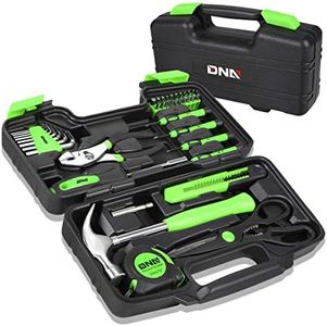 DNA MOTORING 39-Piece Household Tool Set General Repair Small Hand Tool Kit Storage Case for Home Garage Office College Dormitory Use, Green, TOOLS-00010